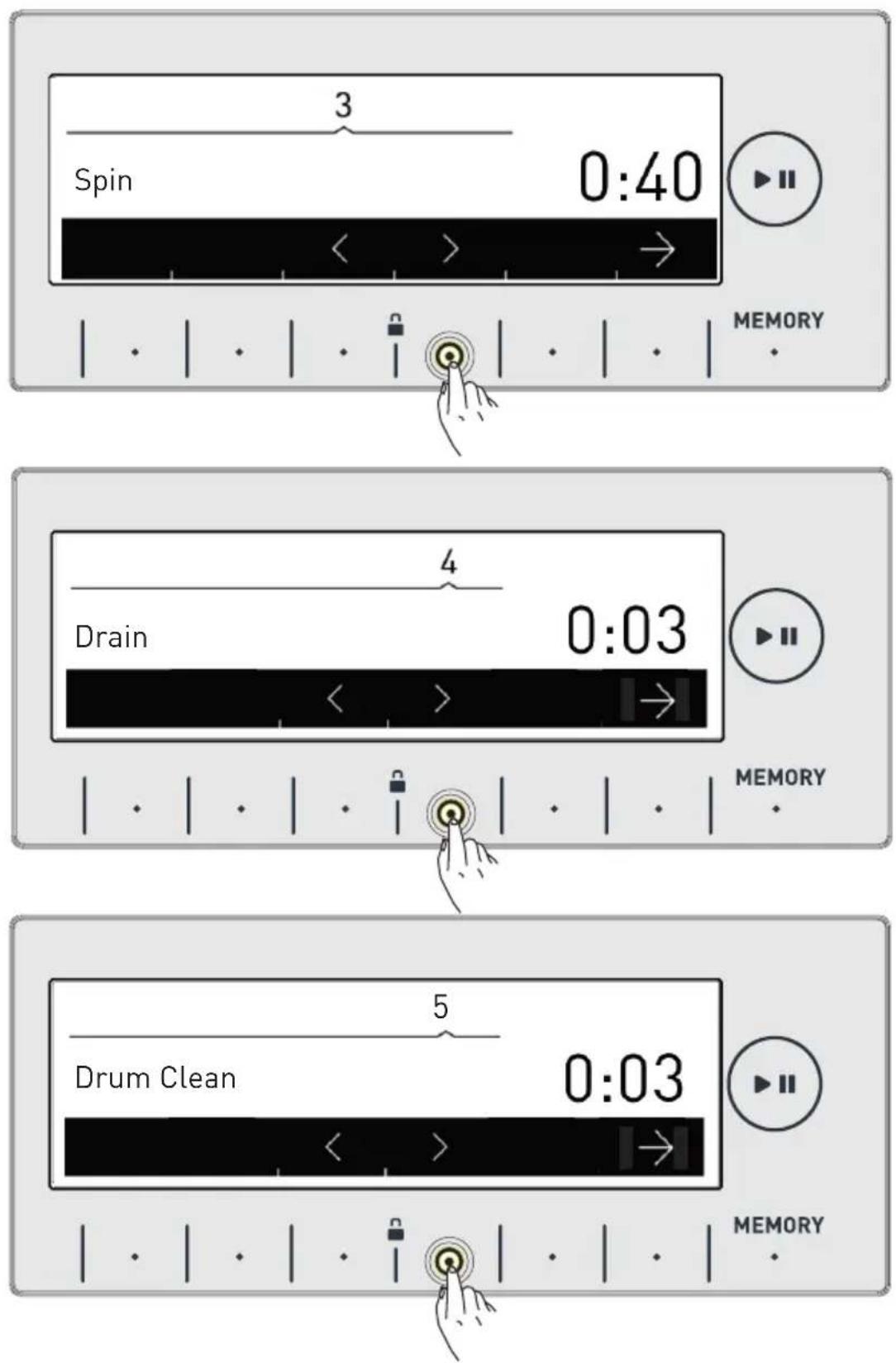 Spin 3 0:40 MEMORY Drain 4 0:03 MEMORY Drum Clean 5 0:03 MEMORY