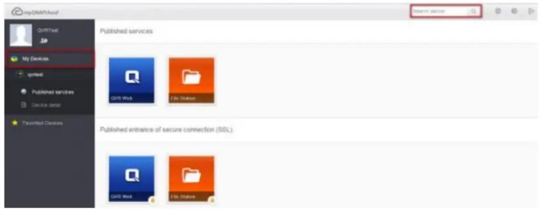 My QWTE email QWTEmail 3D My Devices optest Published services Device detail Paramified Devices Published services QWTE Web File Status Published entrance of secure connection (SSL) QWTE Web File Status