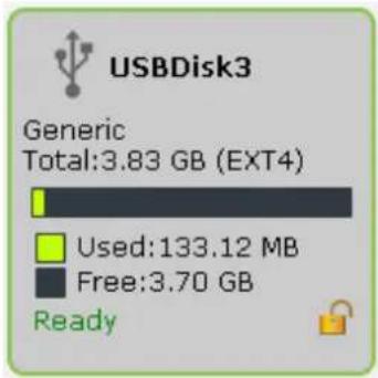 USBDisk3 Generic Total:3.83 GB (EXT4) Used:133.12 MB Free:3.70 GB Ready