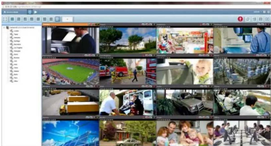 Screenshot of a video editing software interface displaying multiple surveillance feeds with Chinese text labels.
