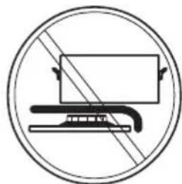 Prohibition sign indicating no barrier to a device, enclosed in a circle with diagonal lines.