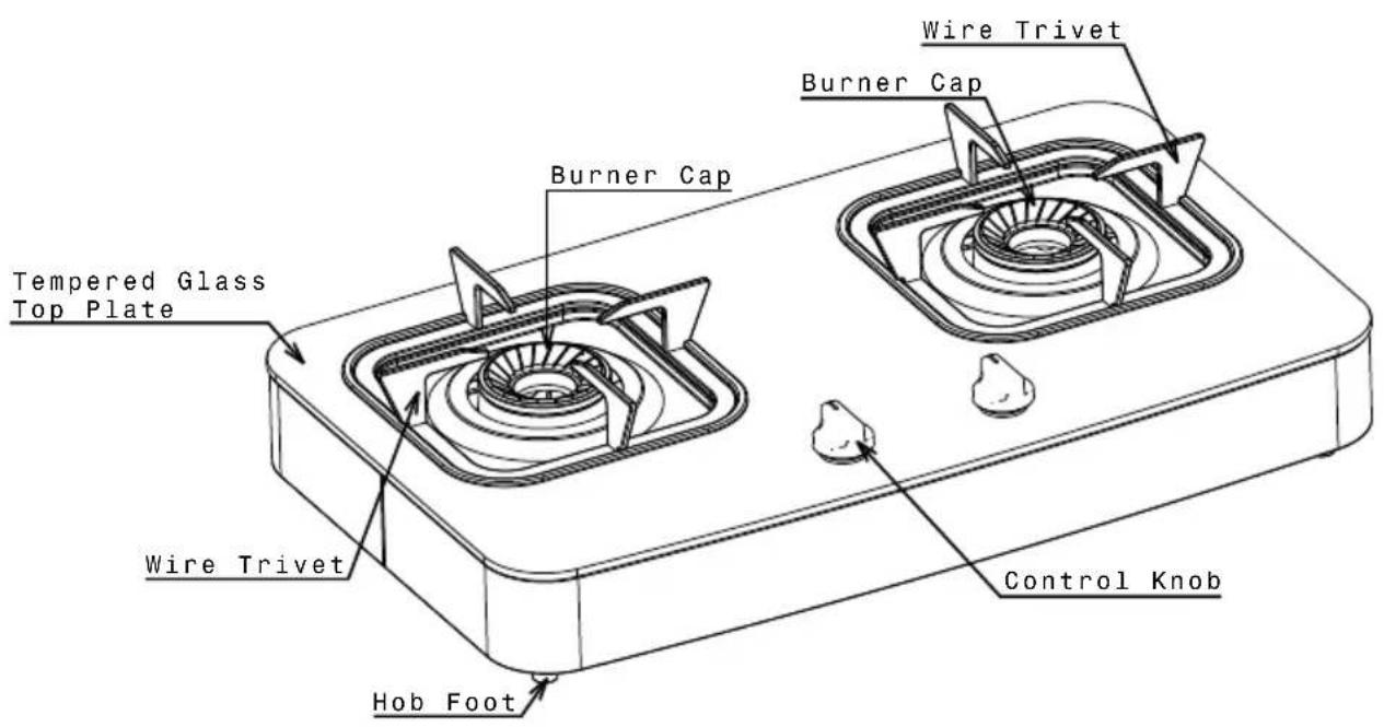 Tempered Glass Top Plate Wire Trivet Hob Foot Burner Cap Control Knob Burner Cap Wire Trivet