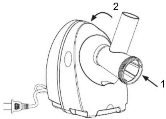 Technical diagram of an electric motor with labeled parts 1 and 2, showing internal components and wiring.