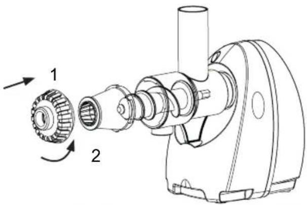 Technical diagram of a mechanical assembly with labeled parts 1 and 2, showing gear and shaft components.