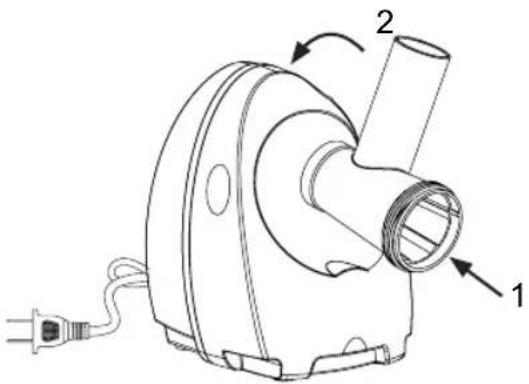 Technical diagram of a mechanical device with labeled parts 1 and 2, showing internal components and wiring.