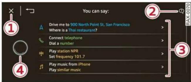 You can say: Drive me to 900 North Point St, San Francisco Where is a Thai restaurant? Connect telephone Dial a number Play station NPR Set frequency 101.7 Play music from iPhone Play similar music