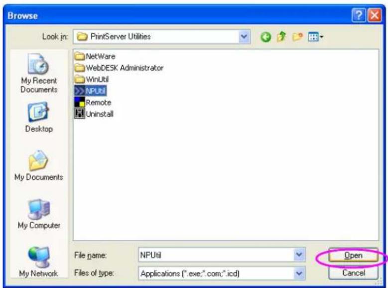 Edimax PS-1206P - Step6. Open the "NPUtil" file from "C:\Program Files\PrintServer Utilities" (where C:\ is the system drive). - 1