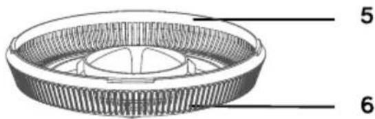 Technical diagram of a circular mechanical component with labeled parts 5 and 6