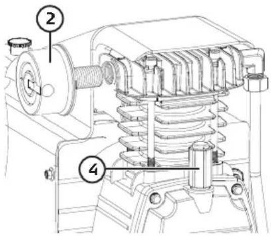 Technical diagram of a mechanical device with numbered components labeled 2 and 4