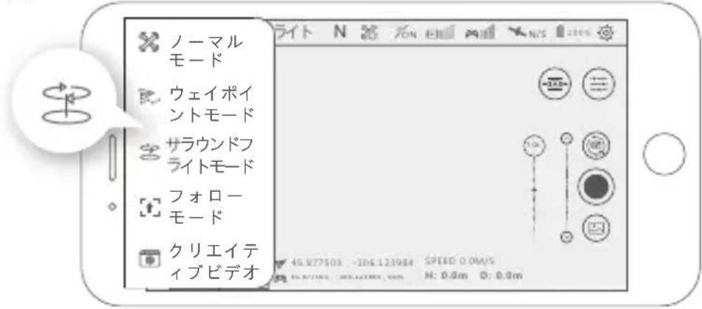ノーマル モード ウェイポイントモード サラウンドフ ライトモード フォロー モード クリエイティブビデオ ライト N ヨン ヒン ラン レン レン 45.877502 -306.123984 SPEED: 0.0m/s H: 0.0m O: 0.0m