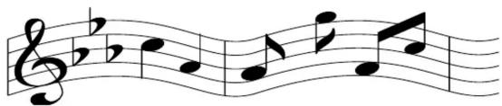 Musical notation snippet showing a treble clef and notes on a staff with notes and rests