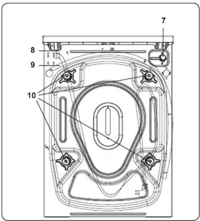 Technical diagram of a device casing with numbered components and labeled parts