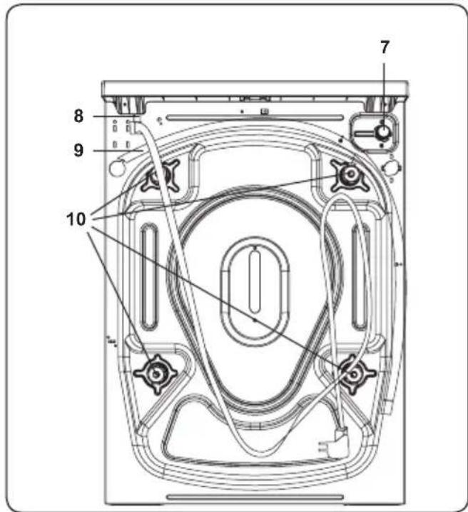 Technical diagram of a device casing with numbered components and internal wiring annotations