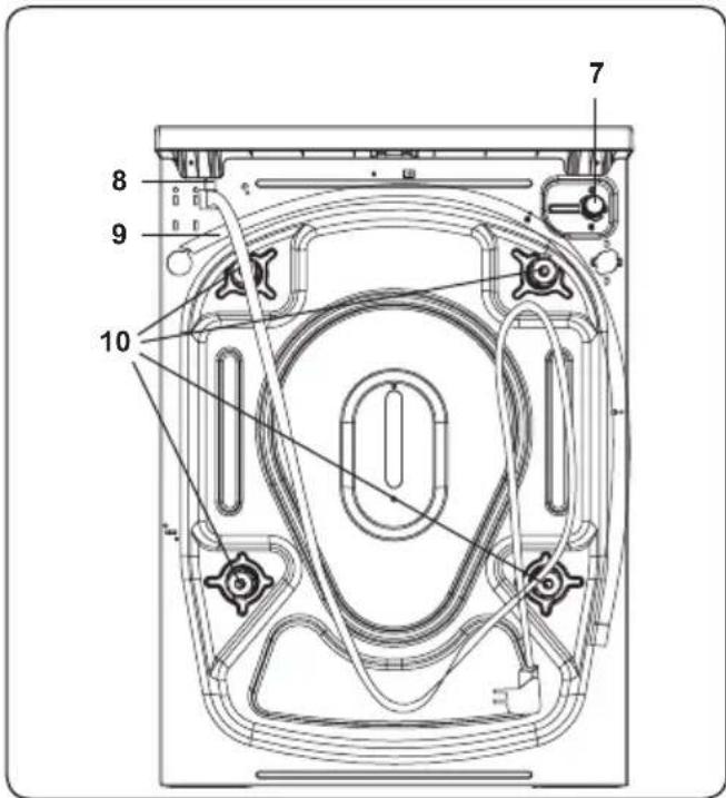 Technical diagram of a device casing with numbered components and internal wiring annotations