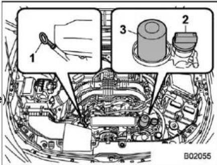 SUBARU Crosstrek Premium (2023) - ■ Locations of the oil level gauge, oil filler cap and oil filter - 1