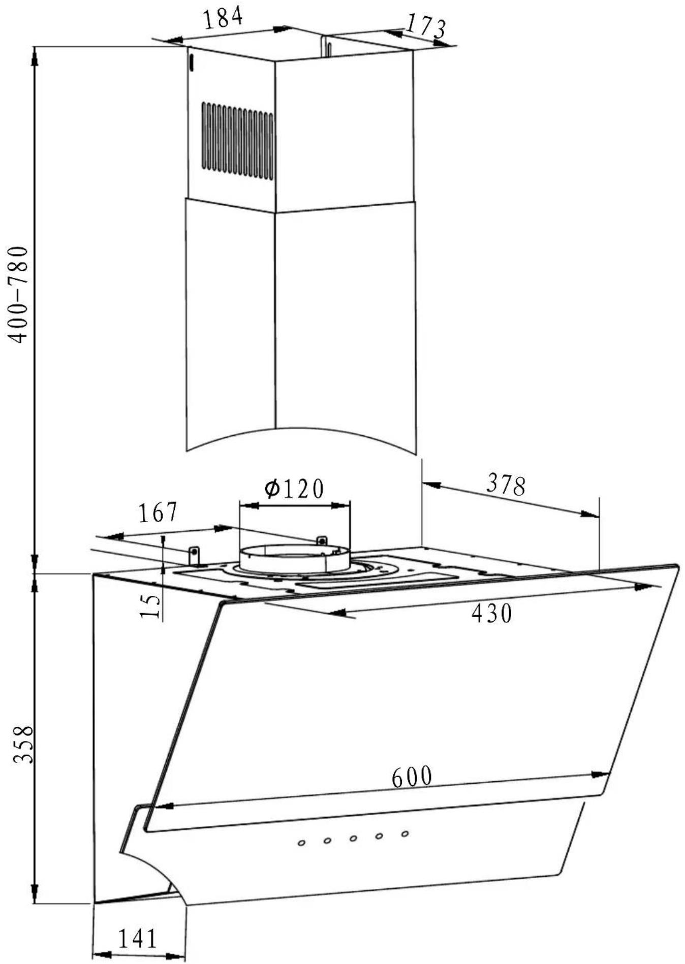 184 173 400-780 φ120 378 167 15 430 358 600 141
