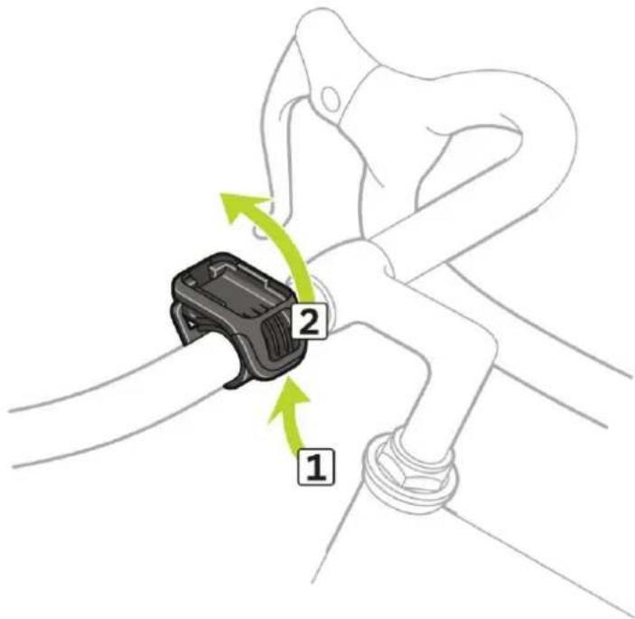 Diagram showing a mechanical assembly with labeled parts 1 and 2, indicating a step in a process.