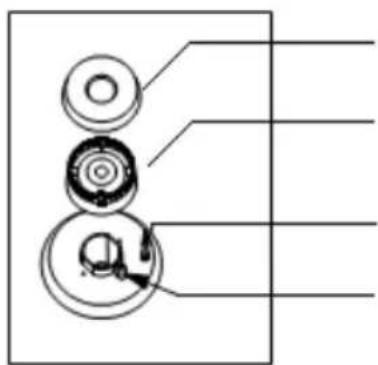 Technical diagram showing three labeled mechanical components with internal cross-sections