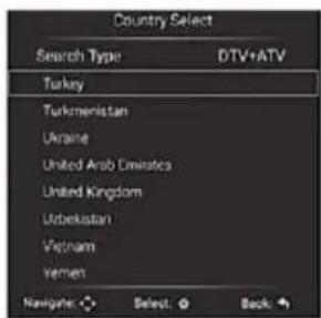 Country Select Search Type DTV+ATV Turkey Turkmenistan Ukraine United Arab Emirates United Kingdom Uzbekistan Vietnam Yemen Navigate: Select Back
