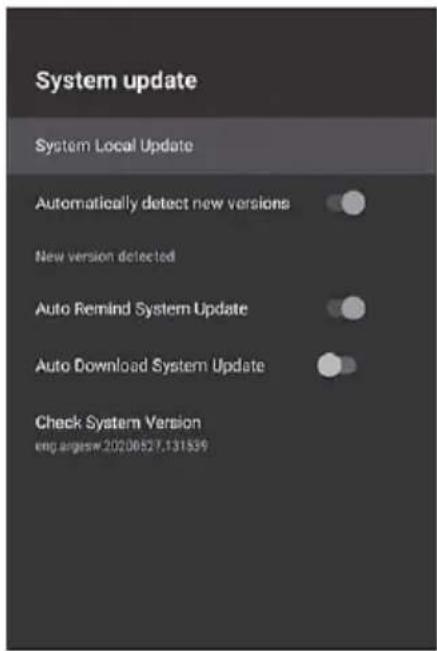 System update System Local Update Automatically detect new versions New version detected Auto Remind System Update Auto Download System Update Check System Version eng angsw.20206527.131539