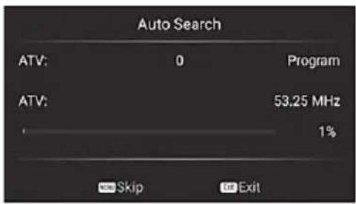 Auto Search ATV: 0 Program ATV: 53.25 MHz 1% Skip Exit