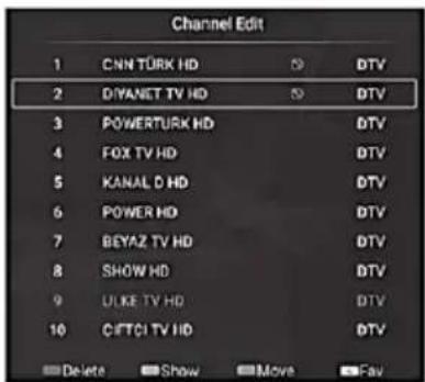 Channel Edit 1 CNN TÜRK HD 50 DTV 2 DIYANET TV HD 50 DTV 3 POWER TÜRK HD 50 DTV 4 FOX TV HD 50 DTV 5 KANAL D HD 50 DTV 6 POWER HD 50 DTV 7 BEYAZ TV HD 50 DTV 8 SHOW HD 50 DTV 9 ULIKE TV HD 50 DTV 10 CITCI TV HD 50 DTV Delete Show Move Fav