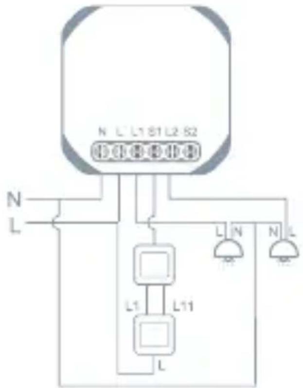 TESLA Smart Switch Module Dual - Схема подключения 1 - 4