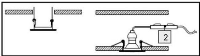 Technical diagram showing two mechanical or electrical setups with labeled components and hatched areas indicating material sections.