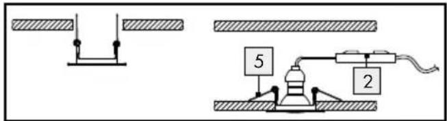 Technical diagram showing two mechanical or electrical setups with labeled components 2 and 5, likely illustrating a circuit or measurement setup.