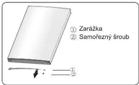 ① Zarážka ② Samořezný šroub ① ②