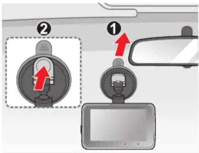 Diagram showing two car interior controls with red arrows indicating movement, labeled ① and ②.
