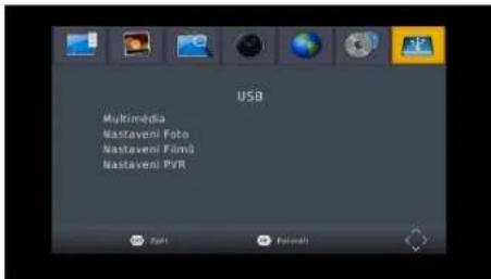 USB Multimedia Nastaveni Foto Nastaveni Film Nastaveni PVR
