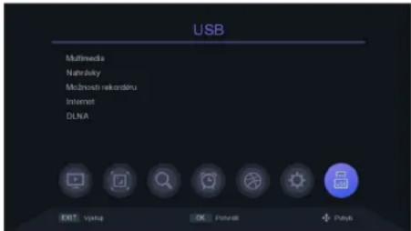 USB Multimedia Natralsky Mčinosti rekoménu Internet DLNA EXIT: výning OK: Potnak + Potrub