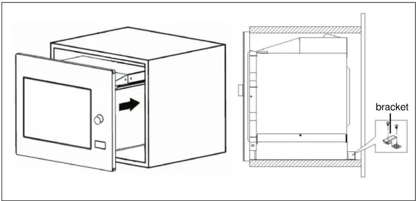 Technical diagram showing a door opening and its internal structure with a bracket labeled in Chinese.