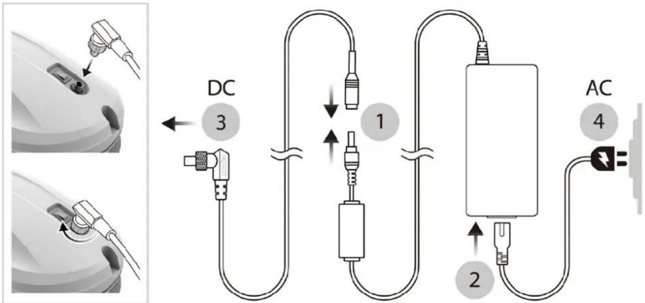 Hobot HB368 - Zapojení DC kabelu, AC kabelu a adaptéru - 1