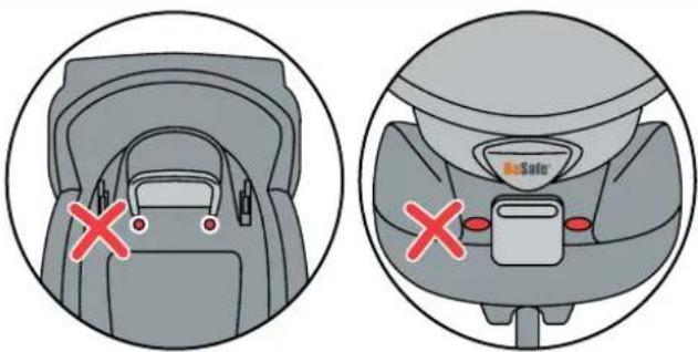 Diagram showing two views of a car seat with red X marks indicating no change, labeled 'BeSafe'.