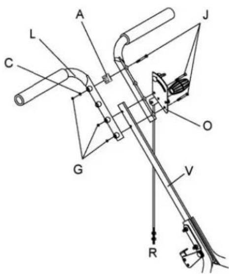 Technical diagram of a mechanical device with labeled components including pipes, gears, and a lever mechanism.