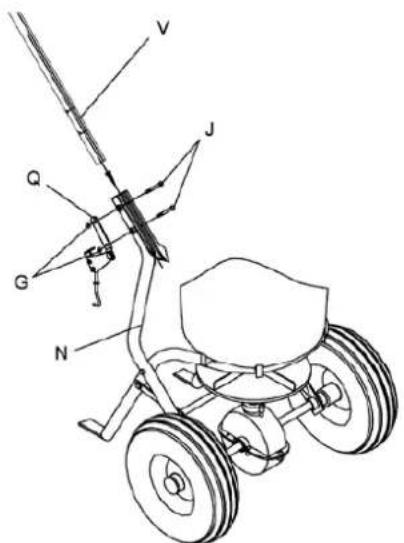 Technical diagram of a wheeled vehicle with labeled components including V, G, J, N, and Q