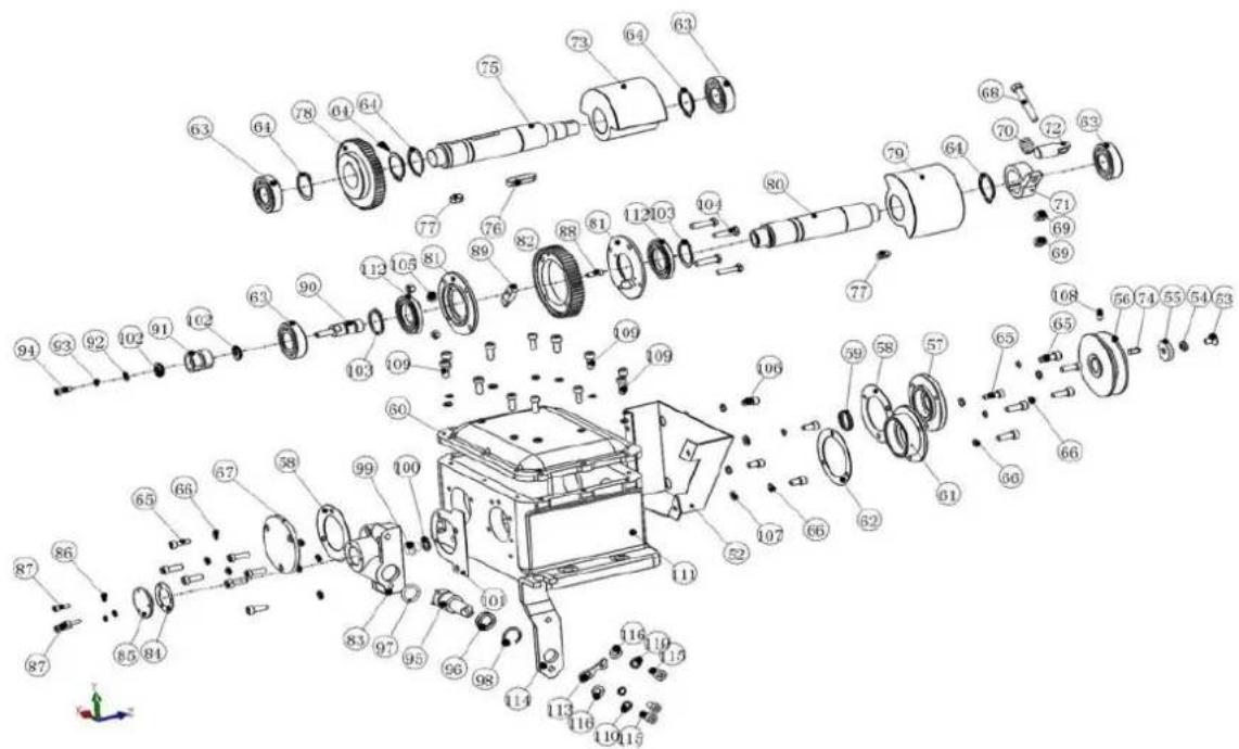 Exploded view diagram of a mechanical assembly with numbered components for identification