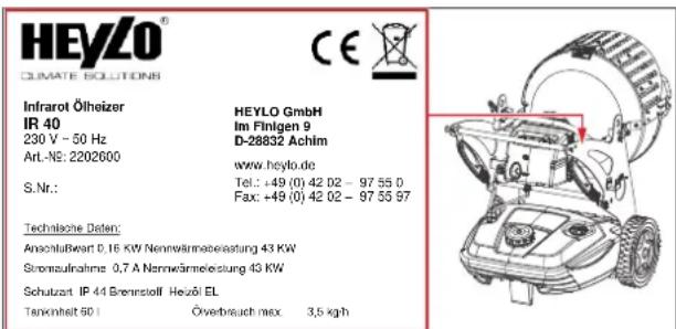Heylo IR 40 - Type plates - 1
