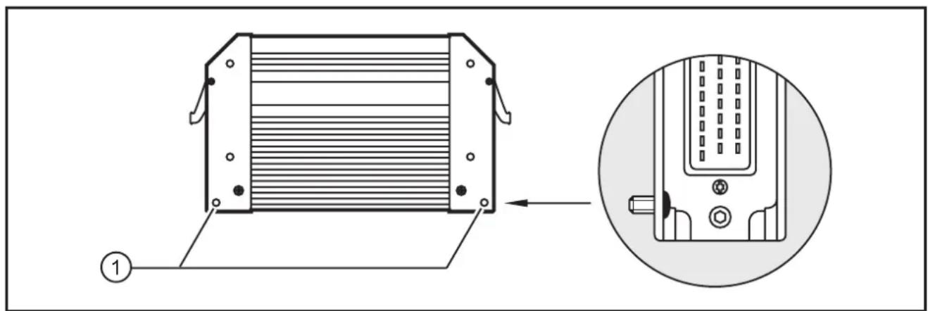 Technical diagram showing a device component with labeled parts and an inset close-up view of its internal structure.