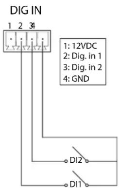 DIG IN 1 2 34 1: 12VDC 2: Dig. in 1 3: Dig. in 2 4: GND DI2 DI1