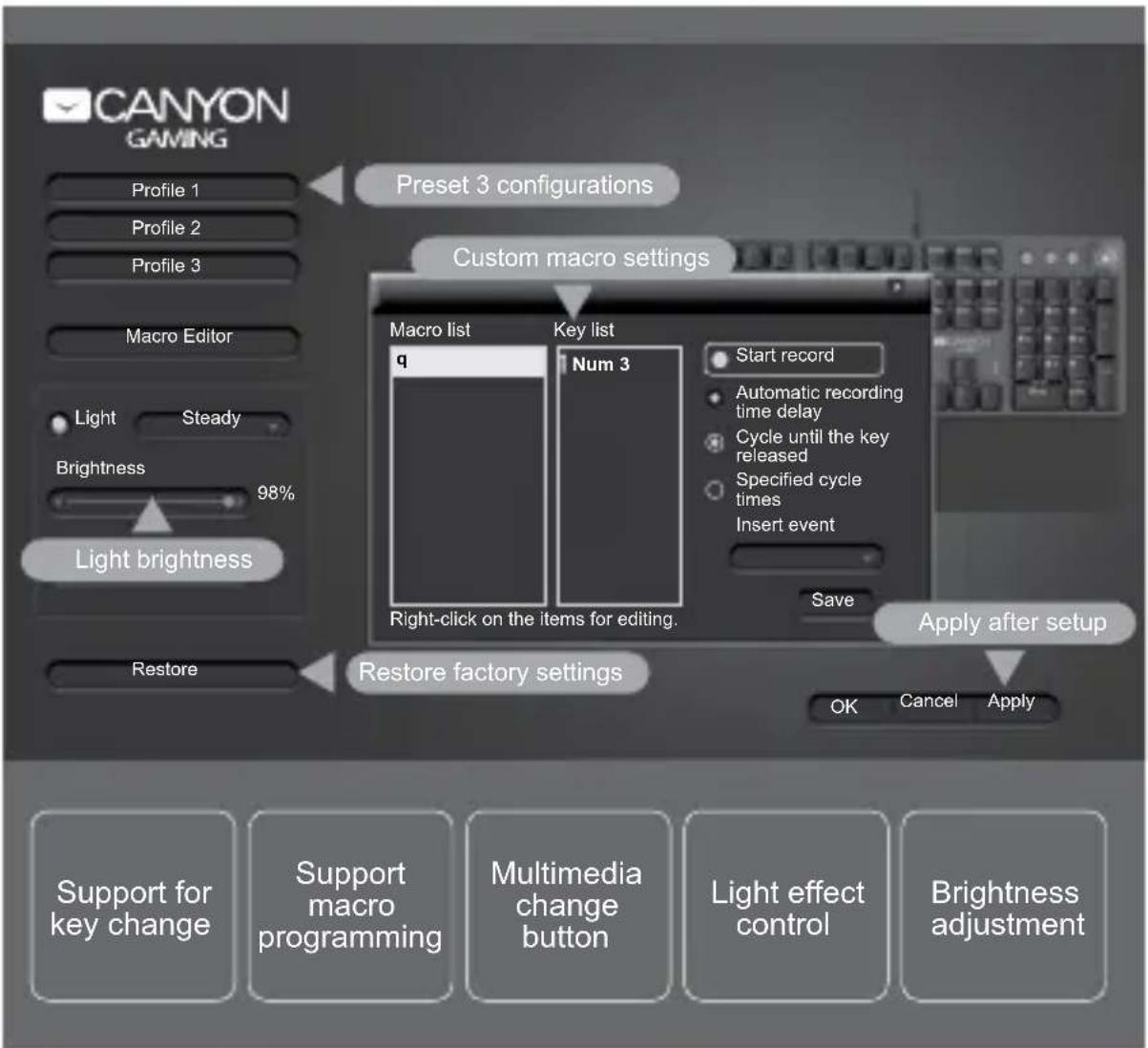 Canyon CND-SKB7 - Nastavení klávesnice pomocí softwaru - 1