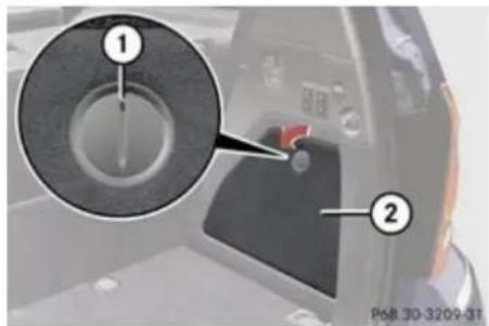 Mercedes-Benz GL (2009) - Fuse box in cargo compartment - 1