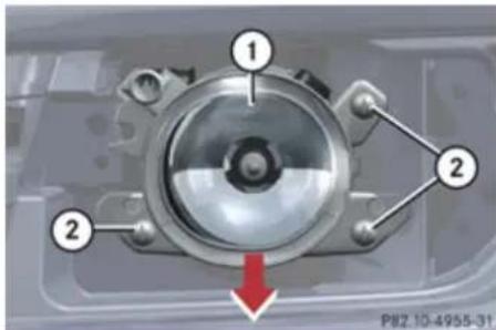 Mercedes-Benz GL (2009) - Accessing and replacing the front fog lamp bulb - 1