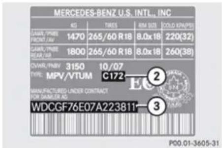 Mercedes-Benz GL (2009) - Identification labels - 3