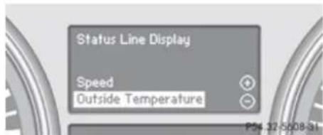 Mercedes-Benz GL (2009) - Selecting display (digital speedometer or outside temperature) for status indicator - 1