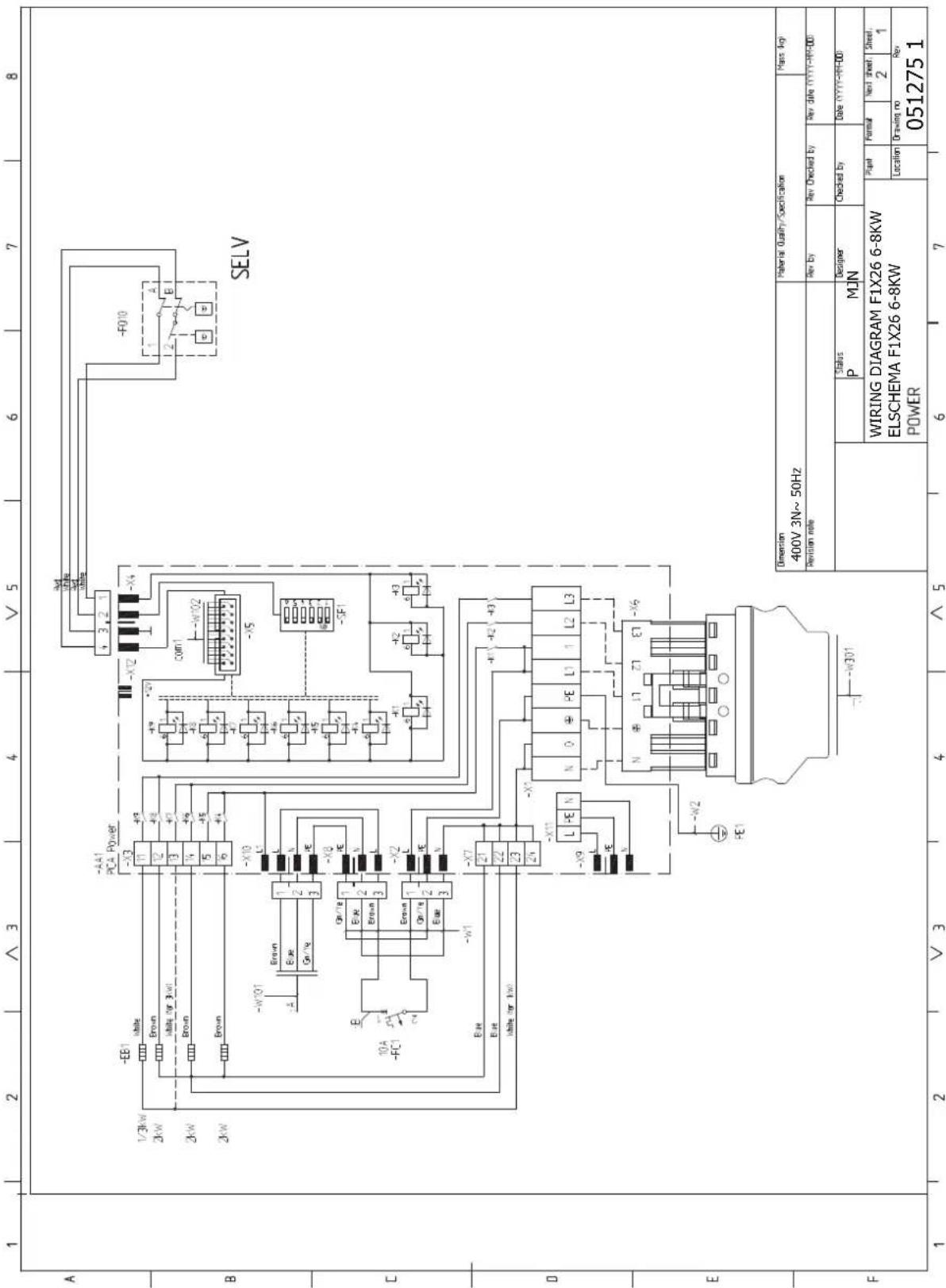 A 1/3kW 2kW 3kW -EB1 White Brown White for 3kW Brown Brown -XX1 -XX2 -XX3 -XX4 -XX5 -XX6 -XX7 -XX8 -XX9 -XX10 -XX11 -XX12 -XX13 -XX14 -XX15 -XX16 -XX17 -XX18 -XX19 -XX20 -XX21 -XX22 -XX23 -XX24 -XX25 -XX26 -XX27 -XX28 -XX29 -XX30 -XX31 -XX32 -XX33 -XX34 -XX35 -XX36 -XX37 -XX38 -XX39 -XX40 -XX41 -XX42 -XX43 -XX44 -XX45 -XX46 -XX47 -XX48 -XX49 -XX50 -XX51 -XX52 -XX53 -XX54 -XX55 -XX56 -XX57 -XX58 -XX59 -XX60 -XX61 -XX62 -XX63 -XX64 -XX65 -XX66 -XX67 -XX68 -XX69 -XX70 -XX71 -XX72 -XX73 -XX74 -XX75 -XX76 -XX77 -XX78 -XX79 -XX80 -XX81 -XX82 -XX83 -XX84 -XX85 -XX86 -XX87 -XX88 -XX89 -XX90 -XX91 -XX92 -XX93 -XX94 -XX95 -XX96 -XX97 -XX98 -XX99 -XXX00 SELV -F010 1 A E 2 B C D E F G H I J K L M N O P Q R S T U V W X Y Z X X Y X X X X X X X X X X X X X X X X X X X X X X X X X X X X X X X X X X X X X X X X X X X X X X X X X X X X X X X X X X X X X X X X X X X X X X X X X X X X X X X X X X X X X X X X X X X X X X X X X X X X E F 1 2 3 4 5 6 7 8 9 10 11 12 13 14 15 16 17 18 19 20 21 22 23 24 25 26 27 28 29 30 31 32 33 34 35 36 37 38 39 40 41 42 43 44 45 46 47 48 49 50 51 52 53 54 55 56 57 58 59 60 61 62 63 64 65 66 67 68 69 70 71 72 73 74 75 76 77 78 79 80 Dimension: 400V 3N~50Hz Revisin role Status Designer REV by Rev checked by Date (YYYY-MM-DD) WIRING DIAGRAM F1X26 6-8KW ELSCHEMA F1X26 6-8KW POWER Plant New sheet Sheet Location Drawing no Rev 051275 1