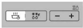 Weather and water level indicators with icons for heating, cooling, and water absorption