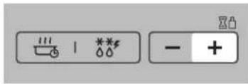 Control panel icons with symbols for battery, water drop, and battery polarity indicators